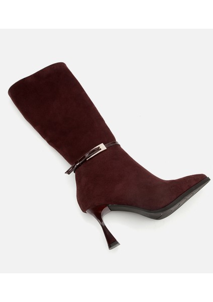 01CIH315200A480 KADIN Süet Kahverengi Tokalı Ince Topuklu Bot