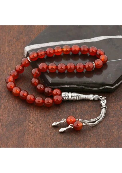 ​doğaltaş Metal Püsküllü Bordo Akik Taşlı Tesbih fiyatları