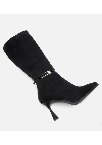 01CIH315200A100 KADIN Süet Siyah Tokalı Ince Topuklu Bot