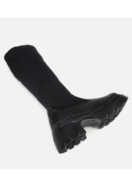 01CIH315170A100 KADIN Siyah Streç Kalın Tabanlı Düz Çizme