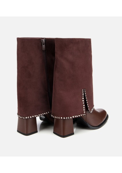 01BOH314970A480 KADIN Kahverengi Pantolon Görünümlü Zımbalı Kalın Topuklu Bot fırsatları