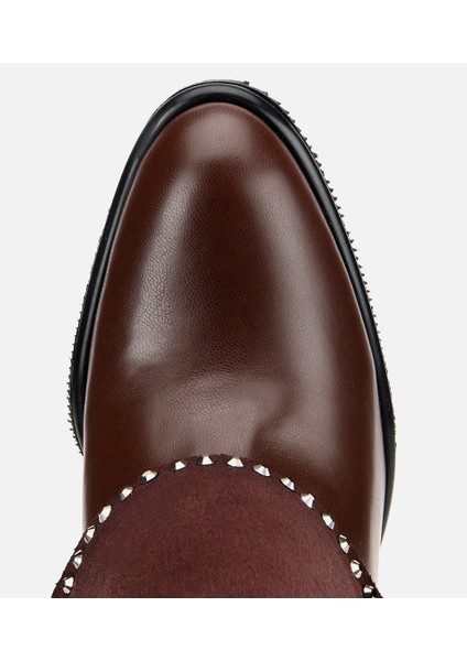 01BOH314970A480 KADIN Kahverengi Pantolon Görünümlü Zımbalı Kalın Topuklu Bot indirimleri