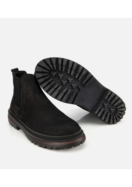 02BOH314200A100 ERKEK Nubuk Deri Siyah Lastik Detaylı Chelsea Bot