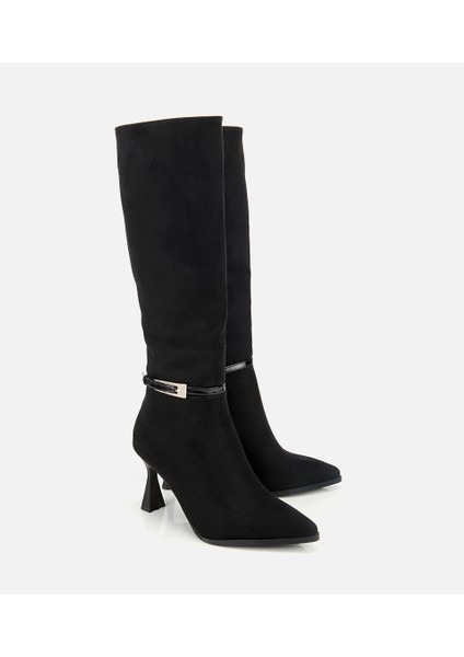 01CIH315200A100 KADIN Süet Siyah Tokalı Ince Topuklu Bot fiyatları