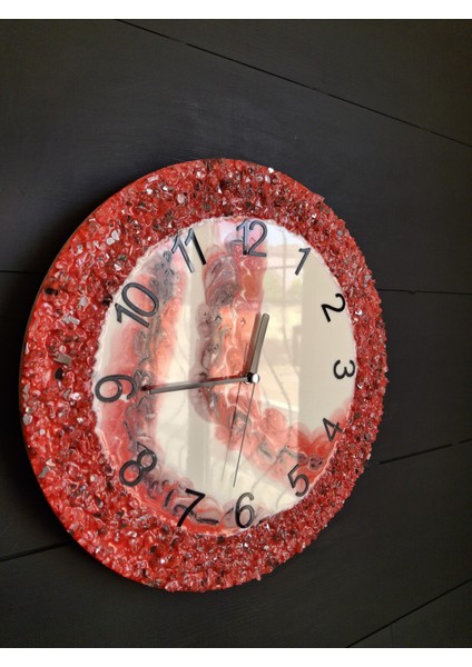 Duvar Saati - 35CM - Modern Dekoratif Duvar Saati - Epoksi Duvar Saati - El Yapımı Duvar Saati - Kırmızı Beyaz Özel Tasarım fiyatları