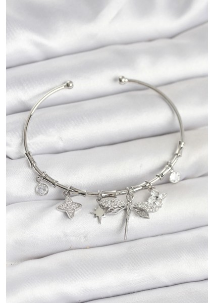 Yusufçuk Charmlı Gümüş Renk Pirinç Kadın Bileklik