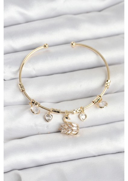 Kuğu Charmlı Gold Renk Kadın Bileklik