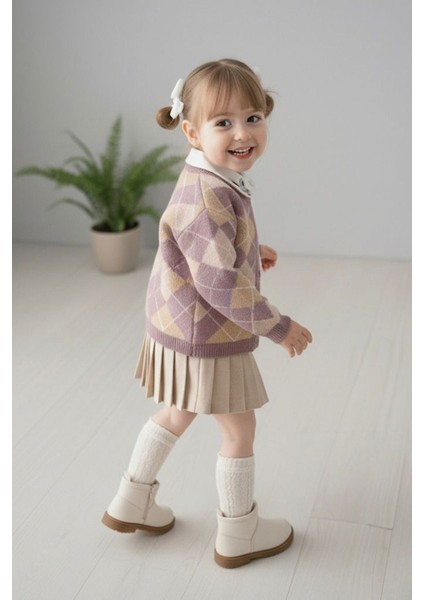 Minigimin Cicileri Tavşan Yaka Detaylı Triko Kız Çocuk 3 lü takım - Mor fiyatları