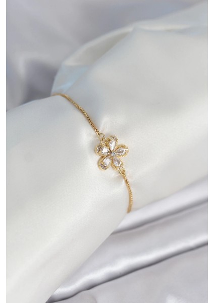 Çiçek Model Asansörlü Gold Renk Kadın Bileklik