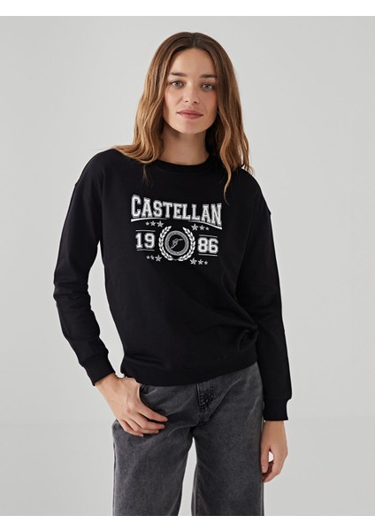 Yeni Sezon Bisiklet Yaka Baskılı Kadın Sweatshirt