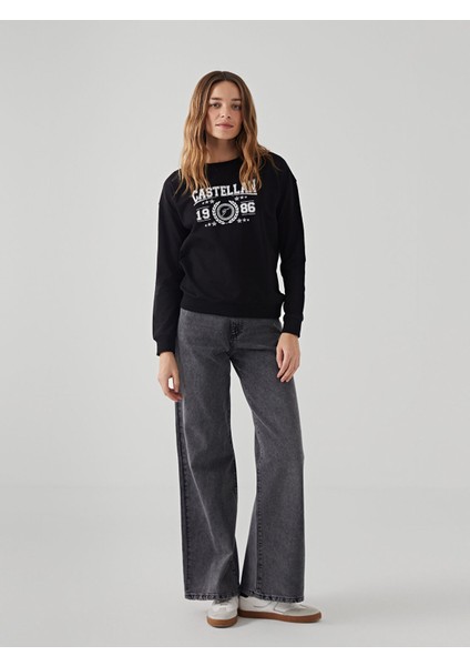 Yeni Sezon Bisiklet Yaka Baskılı Kadın Sweatshirt fiyatları
