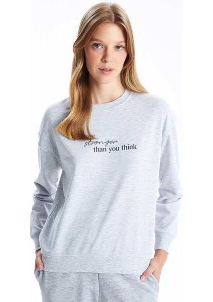 Yeni Sezon Bisiklet Yaka Uzun Kollu Baskılı Kadın Sweatshirt