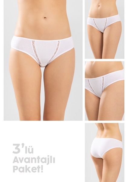 Kadın Zikzak Işlemeli Külot 3'lü Set 8046 Beyaz