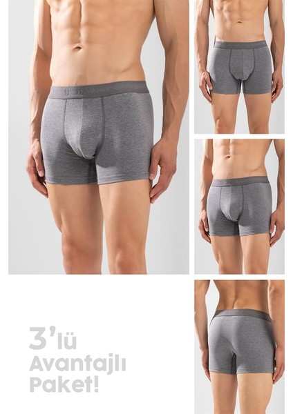 Erkek Compact Düz Boxer 3'lü Set 1110 Gri Melanj
