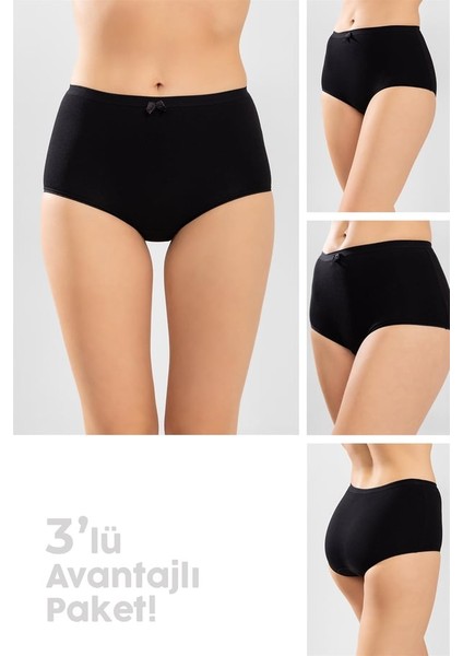 Kadın Düz Bato Külot 3'lü Set 8806 Siyah