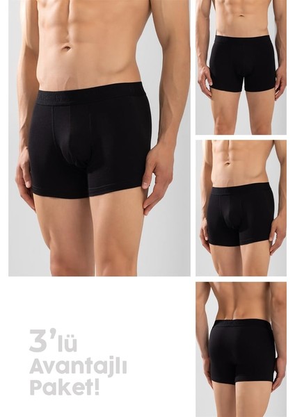 Erkek Compact Düz Boxer 3'lü Set 1110 Siyah