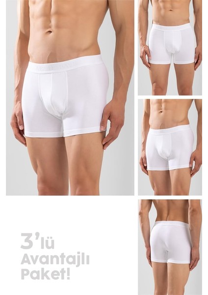 Erkek Compact Düz Boxer 3'lü Set 1110 Beyaz