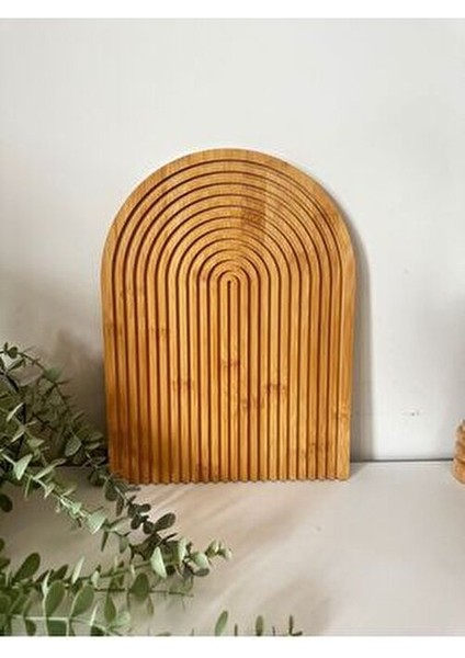 Bambu Oymalı Yarım Gökkuşağı Dekoratif Tepsi 25x20 cm Estetik Sunumluk modelleri