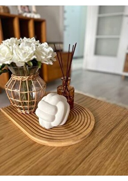 Bambu Oymalı Yarım Gökkuşağı Dekoratif Tepsi 25x20 cm Estetik Sunumluk fırsatları