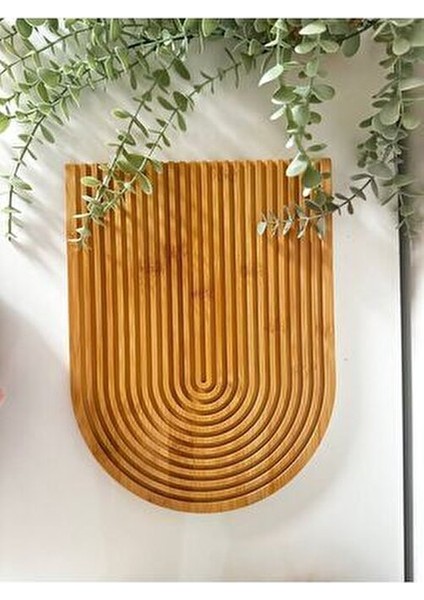 Bambu Oymalı Yarım Gökkuşağı Dekoratif Tepsi 25x20 cm Estetik Sunumluk