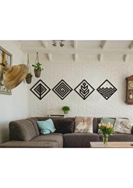 4 Element Duvar Dekoru 3 mm MDF Siyah Renk Modern Tasarım