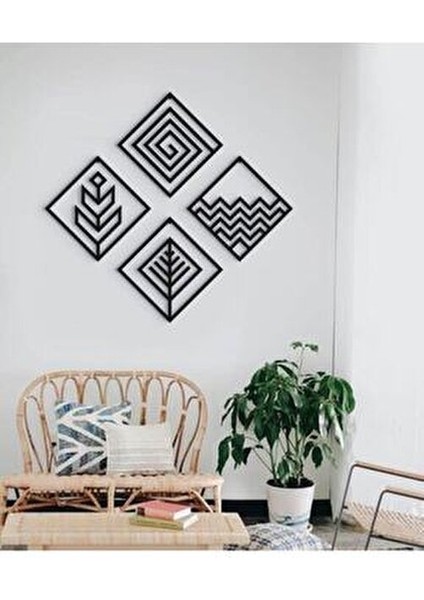 4 Element Duvar Dekoru 3 mm MDF Siyah Renk Modern Tasarım