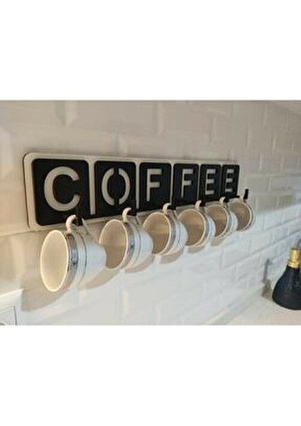 Dekoratif Coffee Yazılı Mutfak Fincan ve Kupa Askılığı 45x10 cm Beyaz ve Siyah MDF modelleri