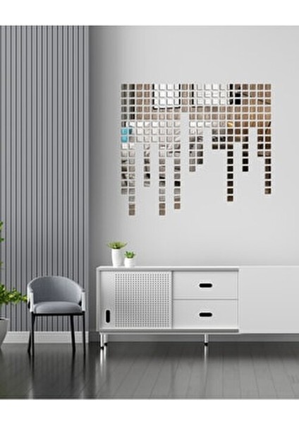 Gümüş Mozaik Duvar Dekoru 200 Adet Kendiliğinden Yapışkanlı 3x3 cm