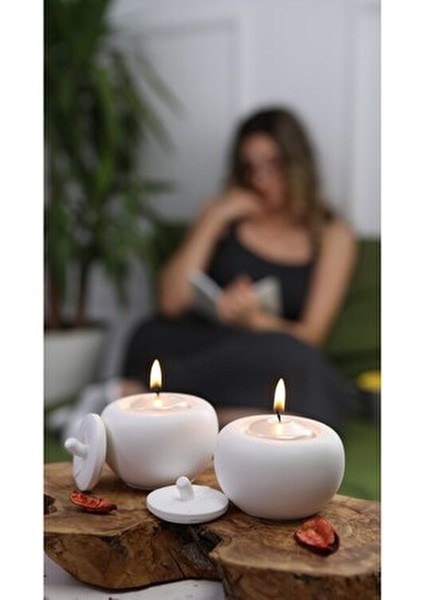 Elma Tasarımlı Dekoratif Obje Taş Tozu Beyaz Renkli Şık Hediye Seçeneği