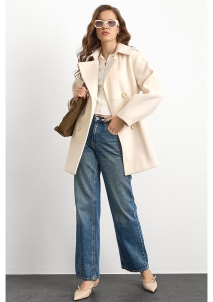 Apolet Detaylı Oversize Kısa Kaban EKRU 3149