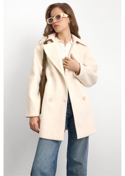 Apolet Detaylı Oversize Kısa Kaban EKRU 3149