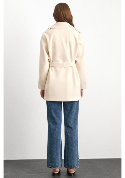 Apolet Detaylı Oversize Kısa Kaban EKRU 3149