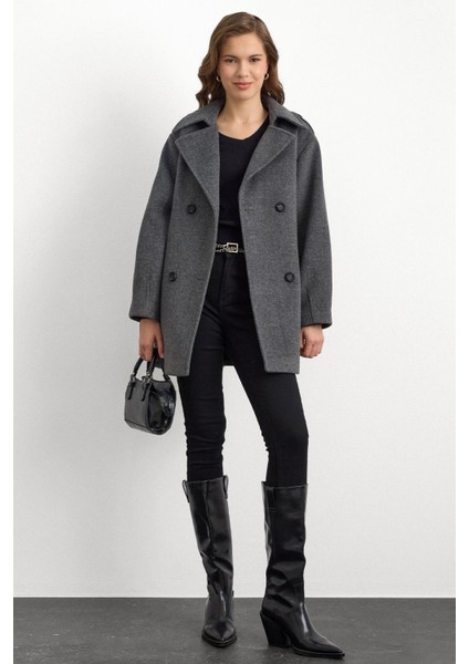 Apolet Detaylı Oversize Kısa Kaban KOYU GRİ 3149