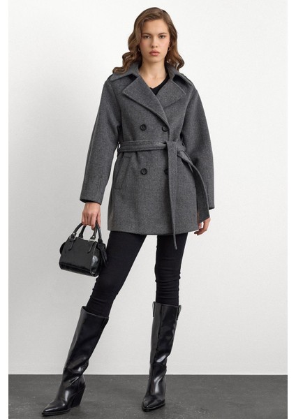 Apolet Detaylı Oversize Kısa Kaban KOYU GRİ 3149 modelleri