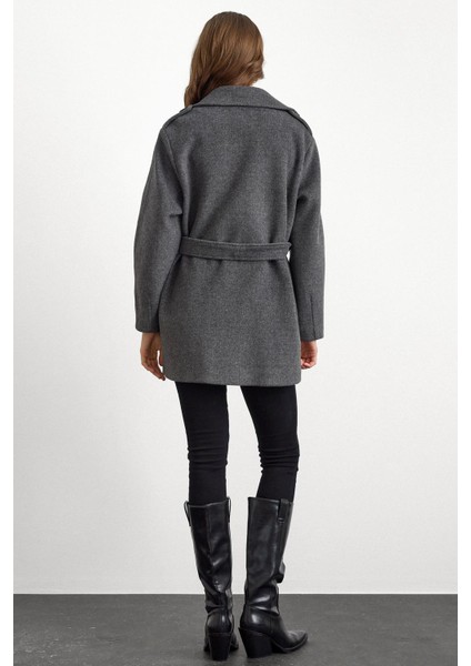 Apolet Detaylı Oversize Kısa Kaban KOYU GRİ 3149