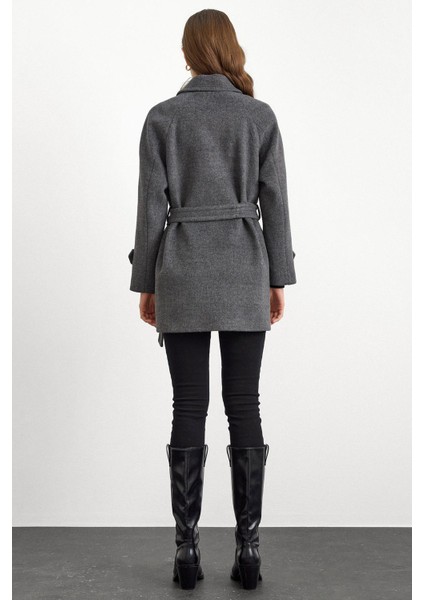 Reglan Kol Kruvaze Kısa Kaban KOYU GRİ 3150