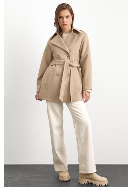 Apolet Detaylı Oversize Kısa Kaban Taş 3149