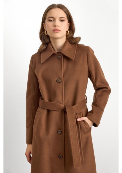 Gömlek Yaka Belden Bağlamalı Uzun Kaban Tütün 3152 indirimleri