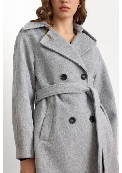 Apolet Detaylı Oversize Kısa Kaban AÇIK GRİ 3149