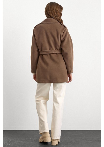 Apolet Detaylı Oversize Kısa Kaban VİZON 3149