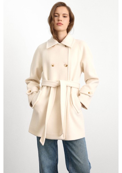 Reglan Kol Kruvaze Kısa Kaban EKRU 3150