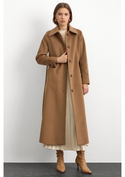 Gömlek Yaka Belden Bağlamalı Uzun Kaban K. Kamel 3152