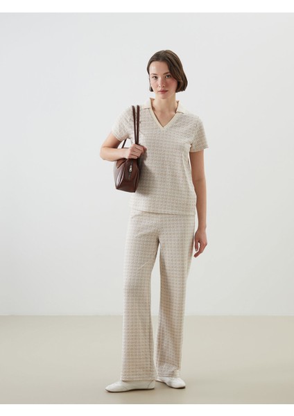 Yeni Sezon Beli Lastikli Desenli Kadın Pantolon