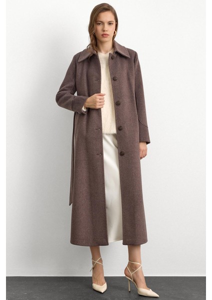 Gömlek Yaka Belden Bağlamalı Uzun Kaban Latte 3152 fiyatları