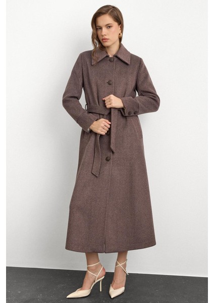 Gömlek Yaka Belden Bağlamalı Uzun Kaban Latte 3152 indirimleri