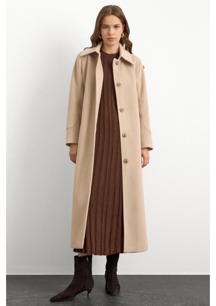 Gömlek Yaka Belden Bağlamalı Uzun Kaban Bej 3152 fiyatları