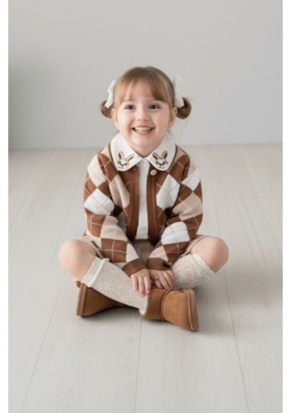 Minigimin Cicileri Tavşan Yaka Detaylı Triko Kız Çocuk 3 lü takım - Kahverengi fiyatları