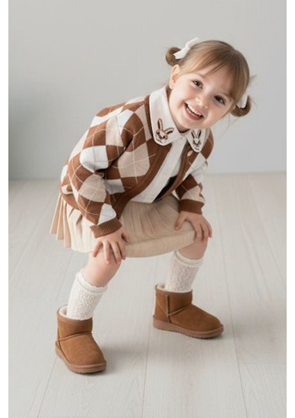Minigimin Cicileri Tavşan Yaka Detaylı Triko Kız Çocuk 3 lü takım - Kahverengi modelleri