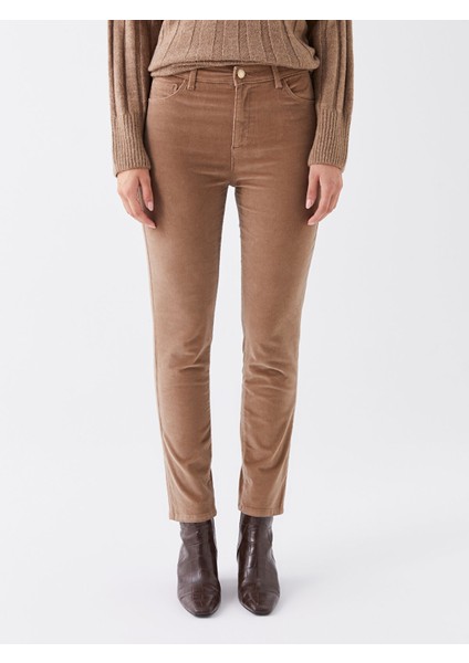 Yeni Sezon Normal Bel Dar Fit Düz Kadife Kadın Pantolon modelleri