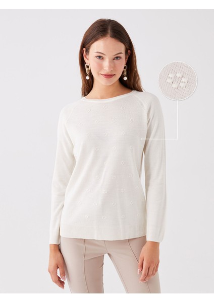 Yeni Sezon Bisiklet Yaka Kendinden Desenli Kadın Triko Kazak